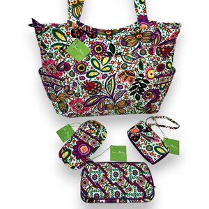 NEW Vera Bradley Viva la Vera Set Tote Double Eye Wristlet Floral Retired Gift
